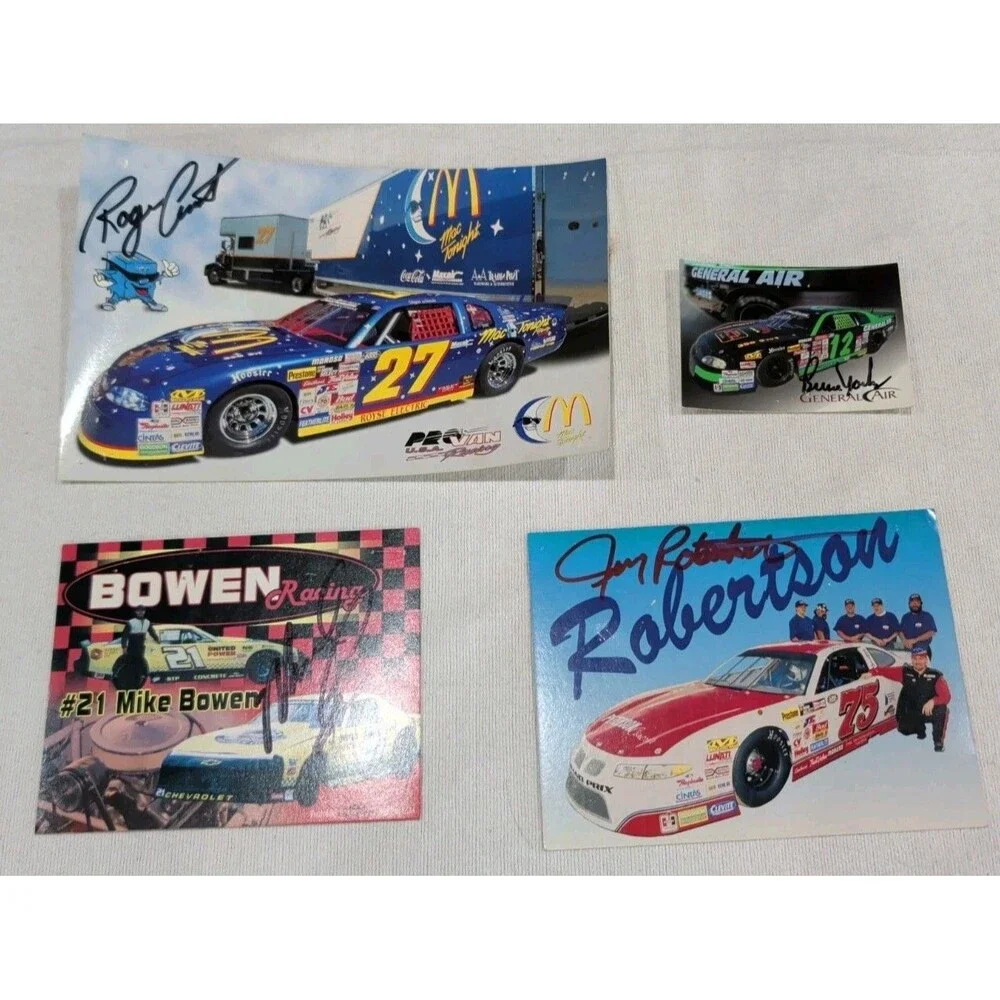 (4) NASCAR Autographed Promo Cards. Avants. Bowen. Robertson. Yackey.